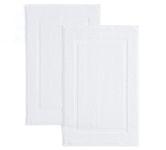 Casual Living White Cotton Bath Mats Set of 2 Towel Mats for Bathroom Floor Banded Rugs Soft Absorbent Ring Spun Cotton Washable Essentials Bathroom Shower Accessories, 34-inch x 21-inch, White