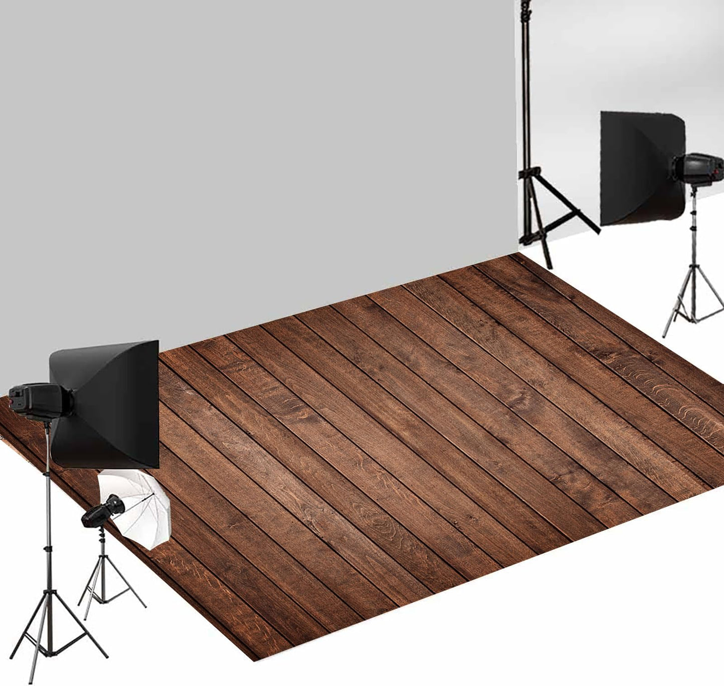 Kate Black Photography Backdrop(10x7ft) & Brown Wooden Floor Mat(8x5ft)