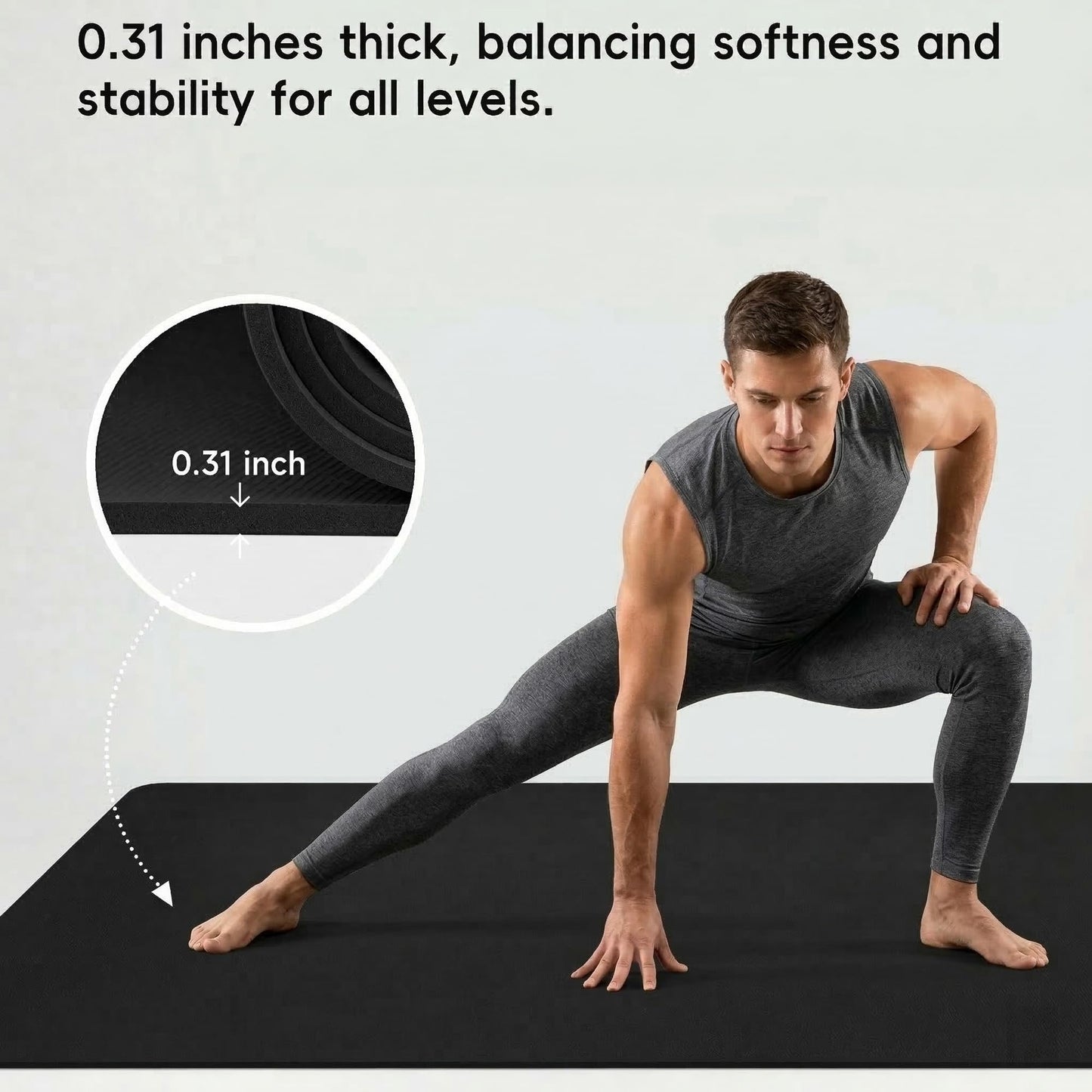 Wimwum Extra Large Yoga Mat for Men, 79"x40"x8mm, Black