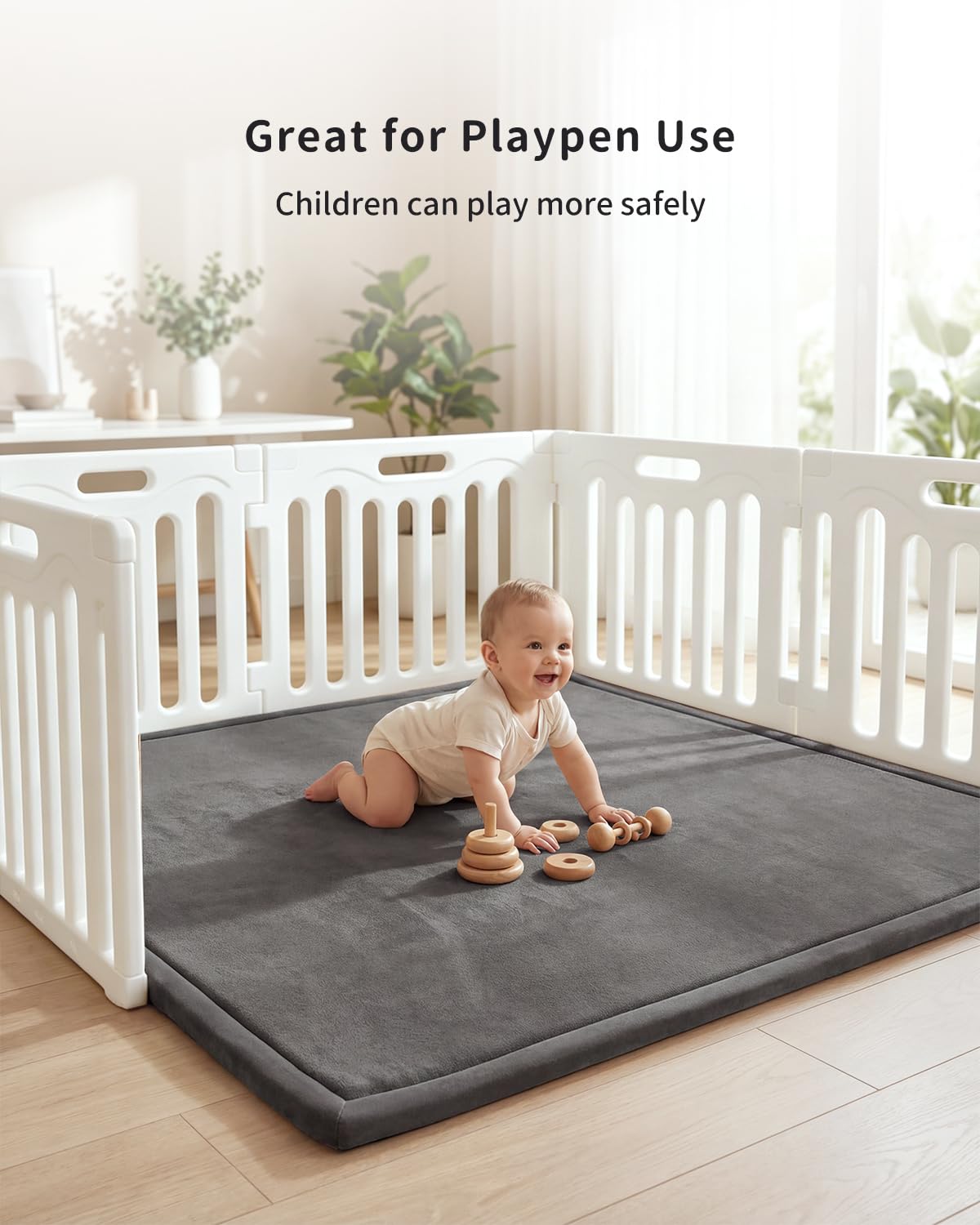 Goyuu Soft Baby Play Mat for Floor, 50x50 Playpen Mat Elasti-Foam Padded 1.3" Thick Crawling Nursery Mat, Non-Slip Backing for Toddlers Infant, Water-Repellent Coral Velvet Tummy Time Mat