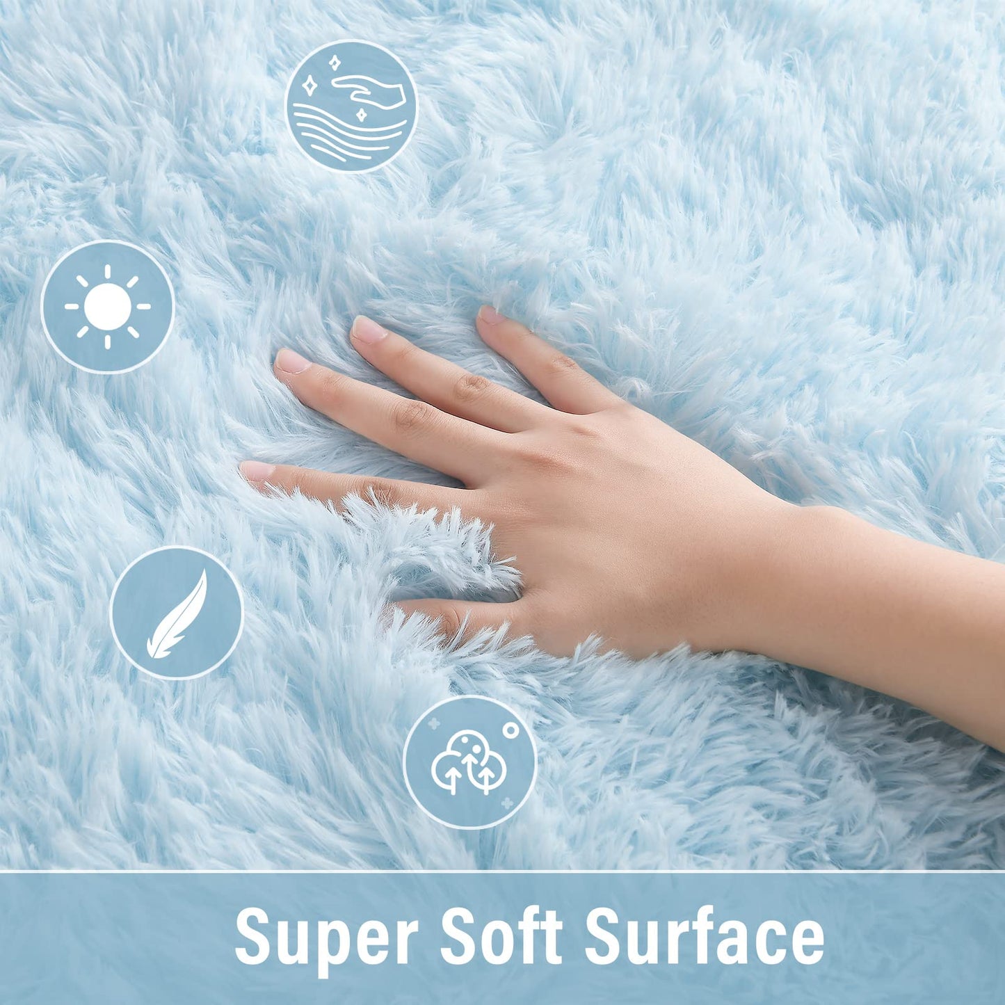 Merelax Soft Modern Indoor Shaggy Area Rug for Bedroom Livingroom Dorm Kids Room Home Decorative, Non-Slip Plush Fluffy Furry Fur Rugs Comfy Nursery Accent Floor Carpet 3x5 Feet, Baby Blue