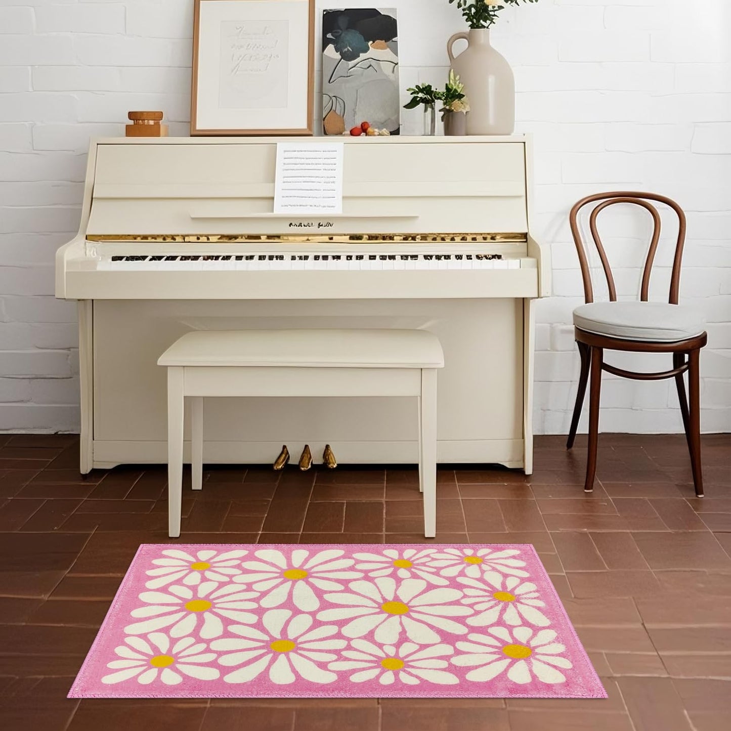 SHIYUE Office Chair Mat for Hardwood/Tile Floor Carpet, 18"x26" Computer Desk for Rolling Chairs Protector Gaming Non Slip Under TPR Backing Rug(Pink Floral)