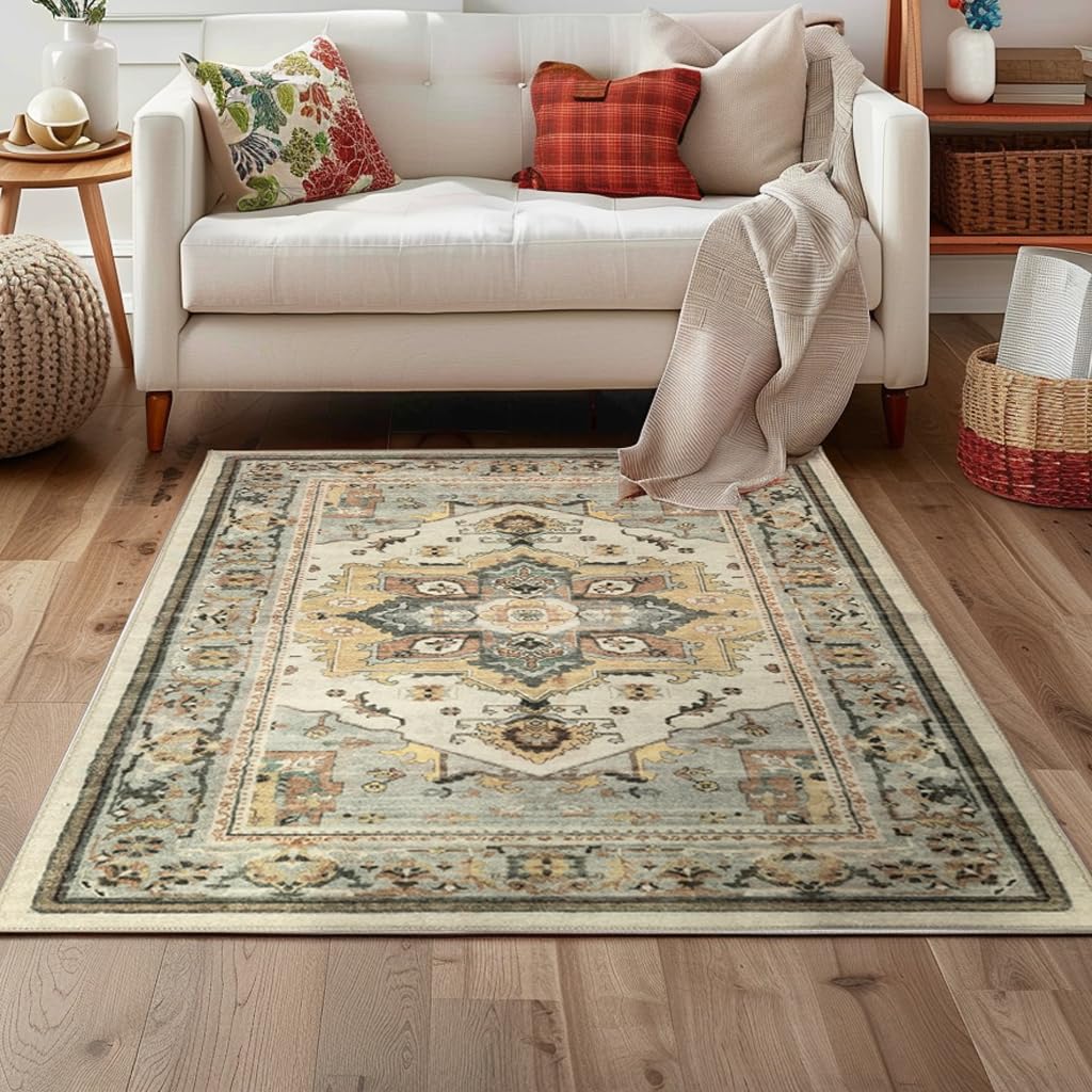 Muddy Mat® Floral Multicolor 6x9 Boho Area Rug – Washable Area Rugs for Living Room, Bedroom & Dining Room – Modern Soft Low Pile Non Slip Carpet – Pet Friendly Waterproof Foldable Rugs for Home