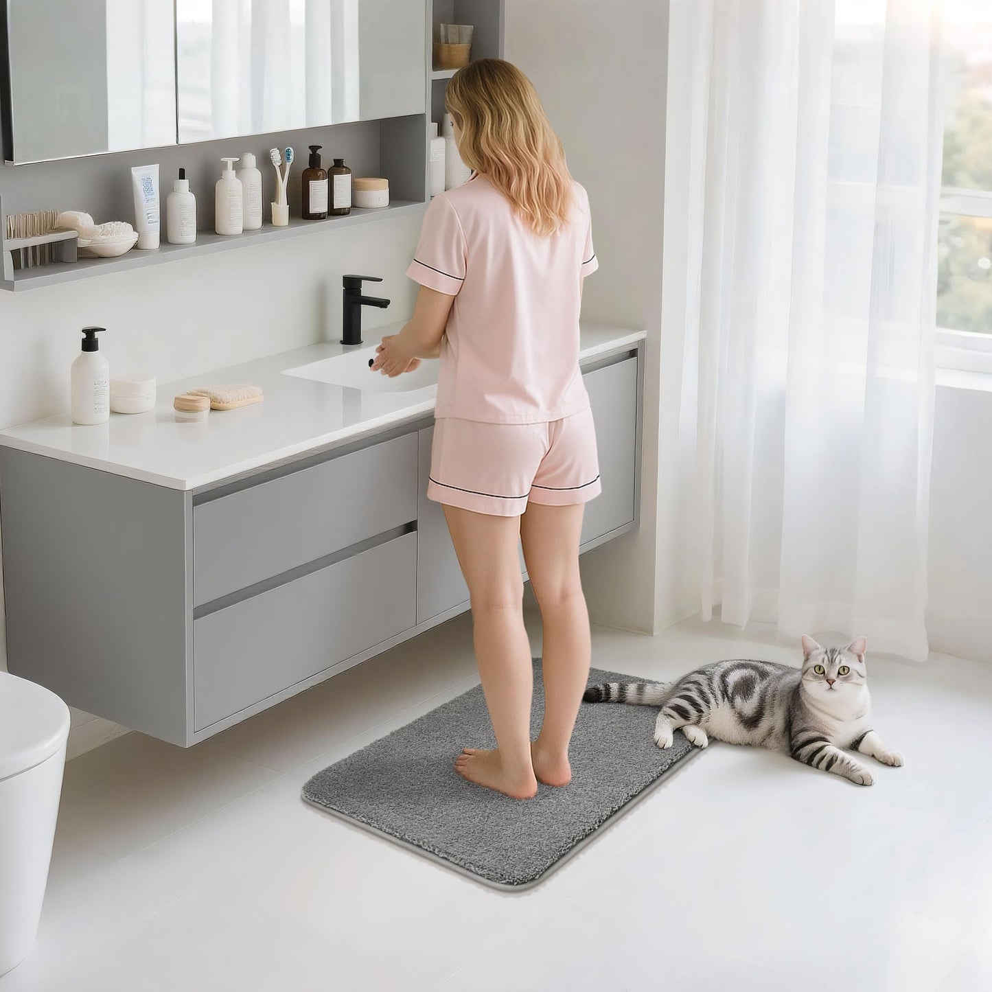 COSY HOMEER Bath Rugs for Bathroom Extra Thick - Anti-Slip Bath Mats Soft Plush Yarn Shaggy 100% Strong Mirco Polyeste Mat Living Room Bedroom Mat Floor Water Absorbent(Grey,20x32 - Inches)