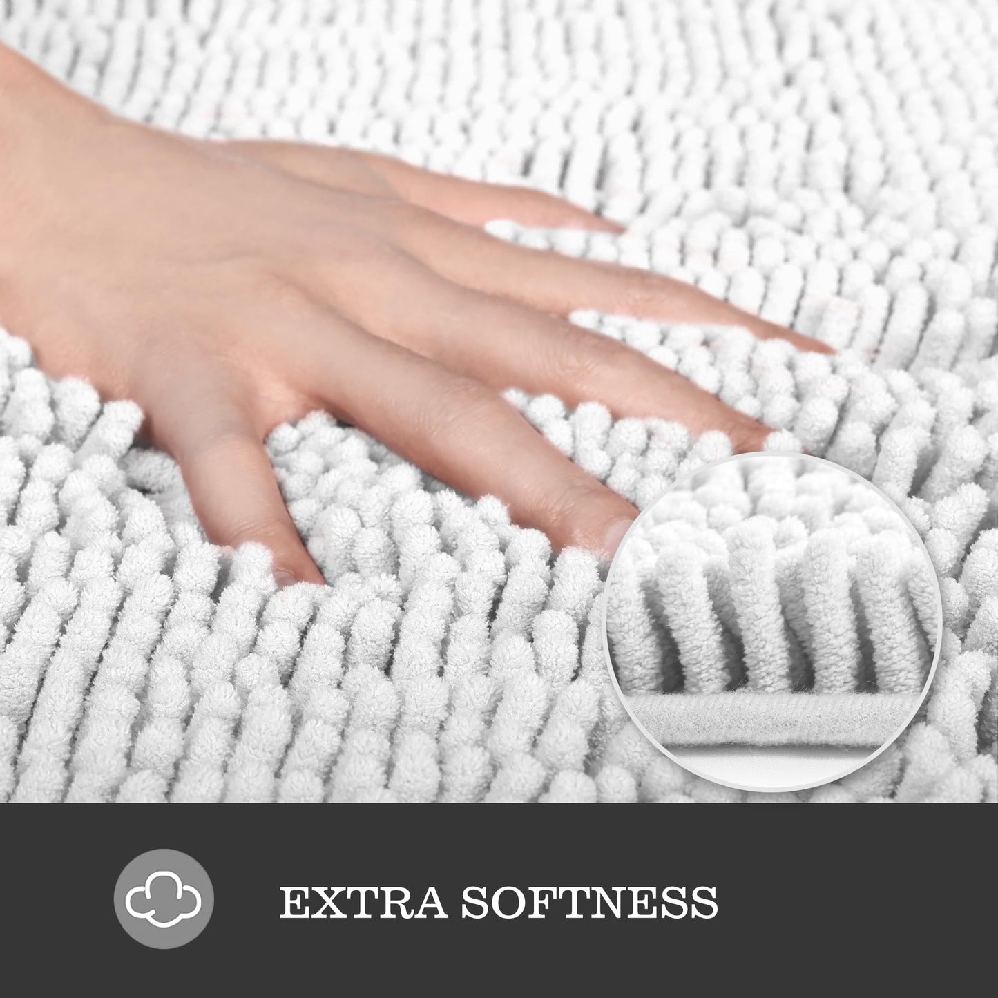 Yeaban White Bathroom Rugs 17"x24",Chenille Bath Mats,Absorbent and Washable Bath Rug Non-Slip, Extra Soft Rugs for Bathroom Floor,Tub,Shower and Sink