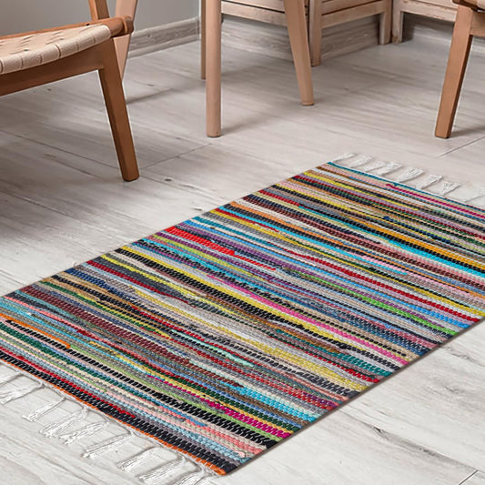 CottonCove Cotton Chindi Rug - Boho Rustic Area Accent Throw Rug - Area Floor Carpet for Bedroom Living Room Kitchen Dorm Entryway Hallway - 20x32 inch Hand Woven Reversible Area Rug Multi Color