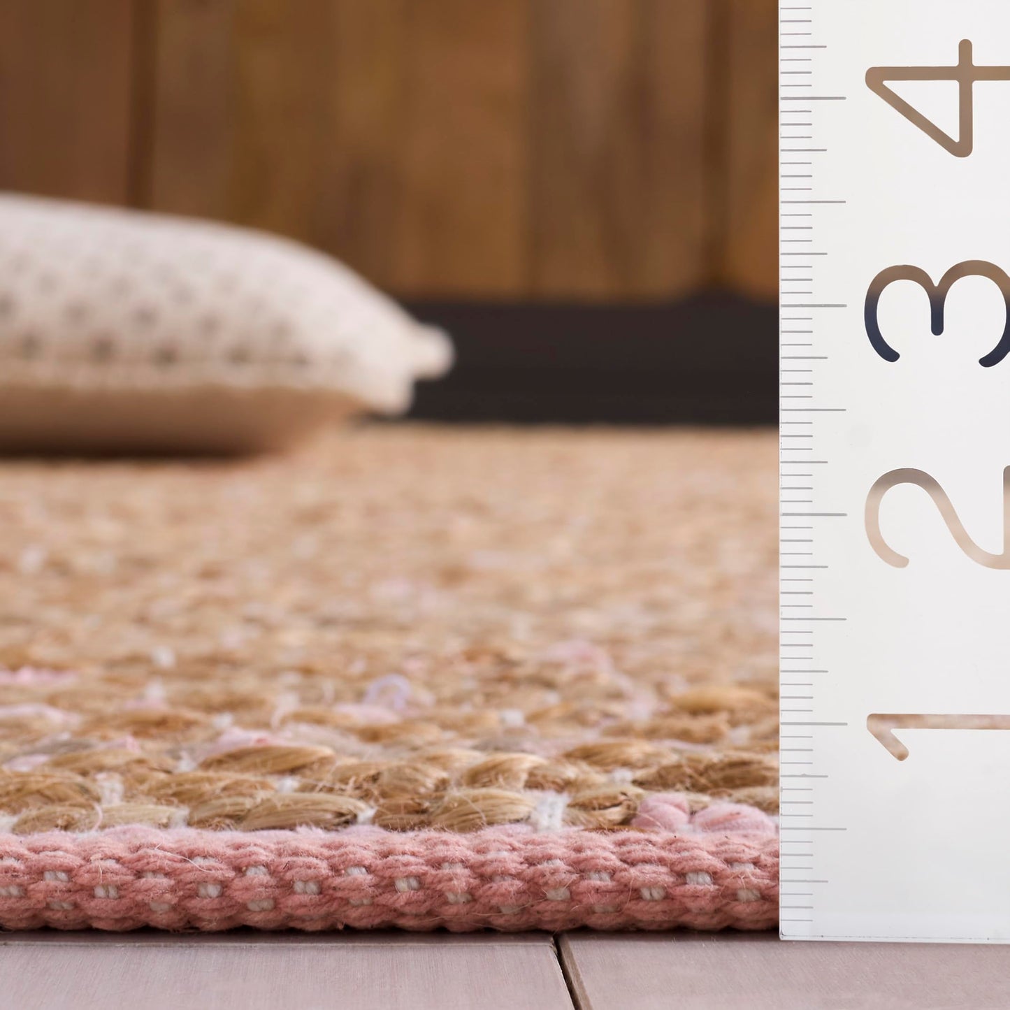 SAFAVIEH Area Rug 4x6 - Cape Cod Collection - Pink & Natural, Handmade Jute & Cotton, Ideal for Living Room, Bedroom, Dining Space (CAP236U)