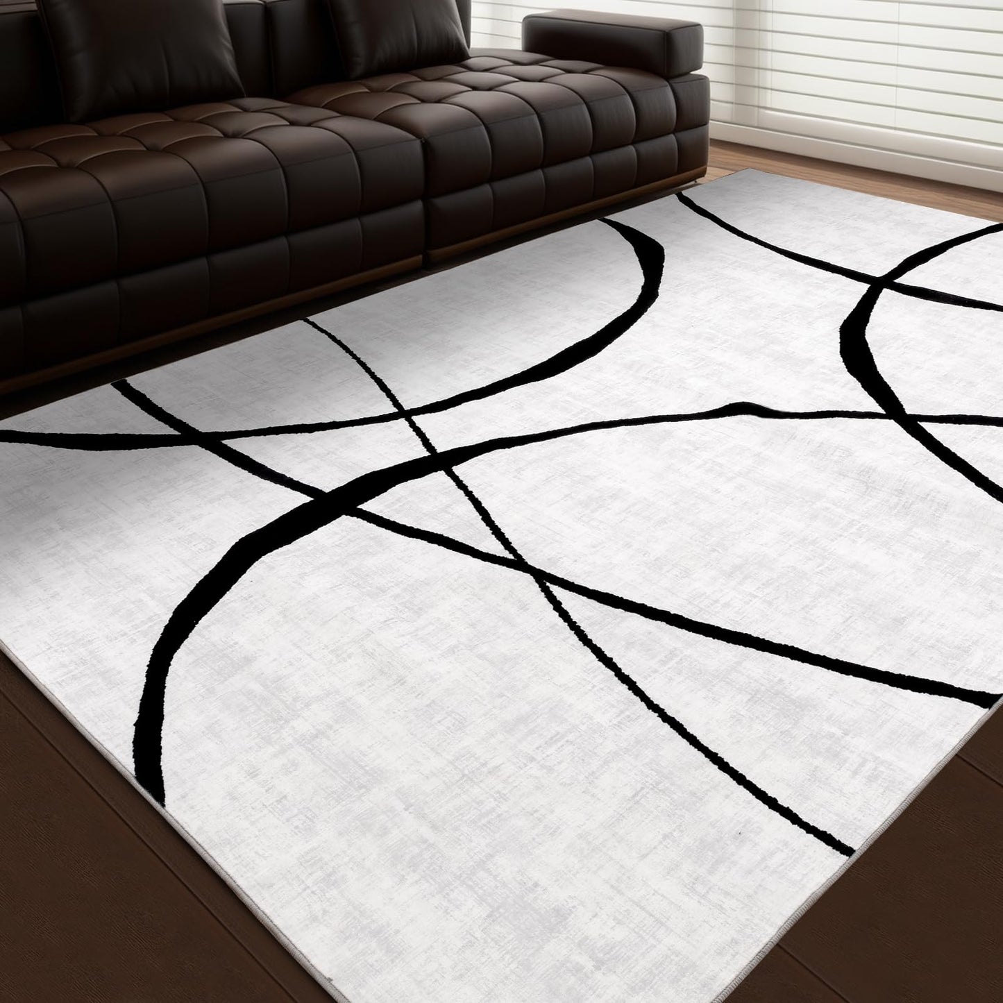 YIHOUSE 6'x9' Black and White Rug- Washable Area Rug for Living Room Bedroom, Large Modern Non-Slip Ultra-Thin Rug Home Decor,Curve,6x9ft