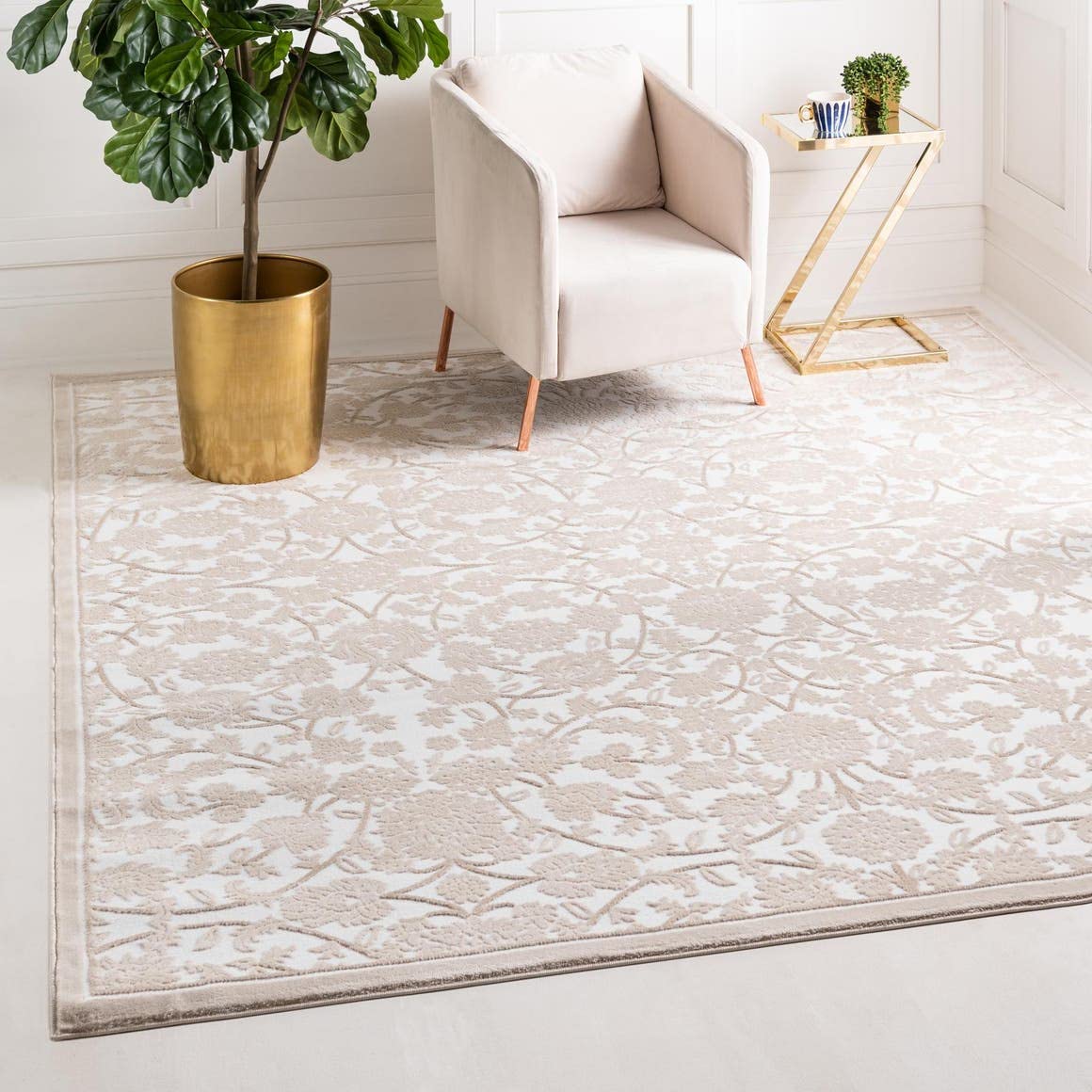 Unique Loom Rushmore Collection Area Rug - Taft (4' 1" Square, Snow White/ Beige)