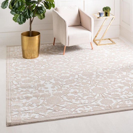 Unique Loom Rushmore Collection Area Rug - Taft (4' 1" Square, Snow White/ Beige)