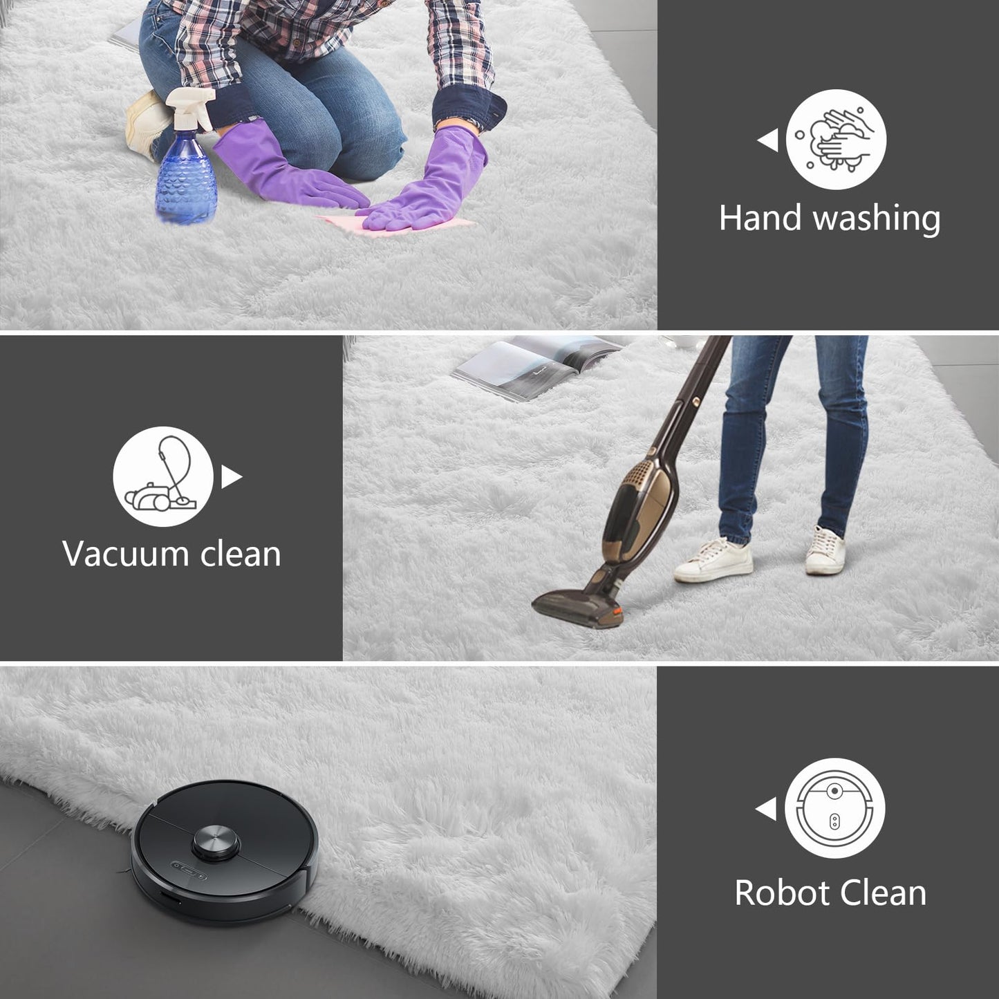 Shag Runner Rug for Bedroom Living Room 3x7 Upgrade Non-Slip Fluffy Soft Bedside Rugs,White Shaggy Carpet for Kids Girls Boys Dorm Nursery Home Decor Aesthetic