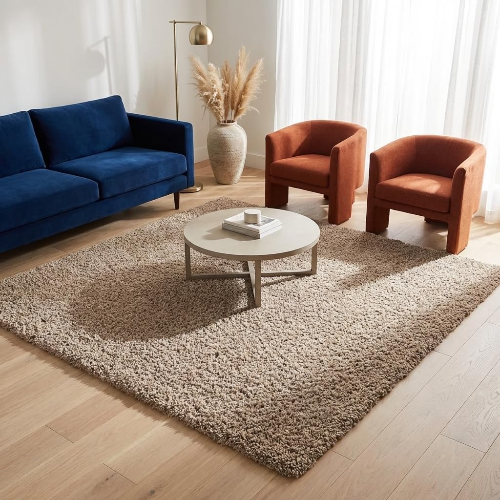 Unique Loom Solid Shag Collection Area Rug (5' 1" Square, Taupe)