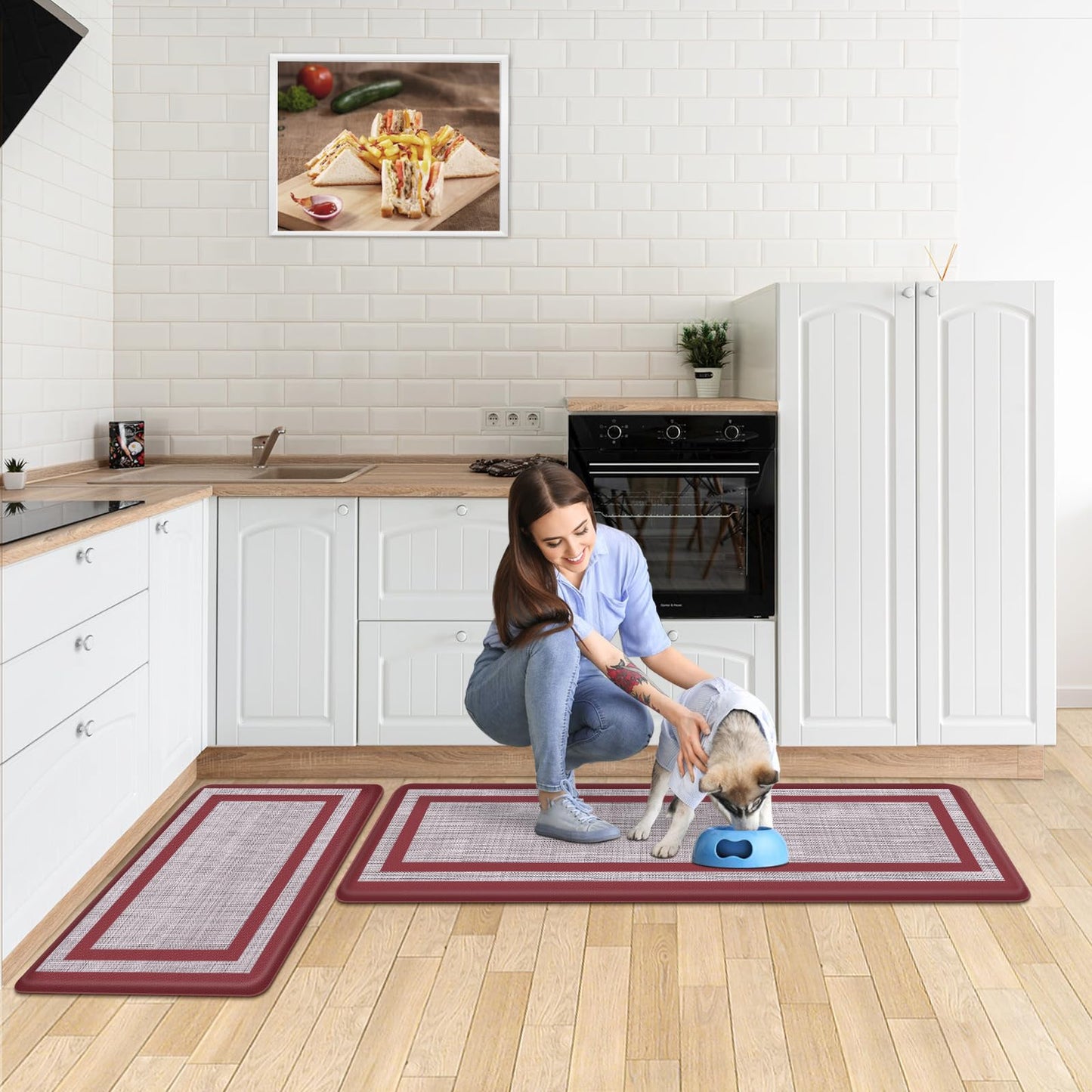 Mattitude Kitchen Mats Set of 2 Cushioned Anti-Fatigue Non-Skid Rug Sets Ergonomic Comfort Standing Mat for Kitchen, Floor, Office, Sink, Laundry,Red