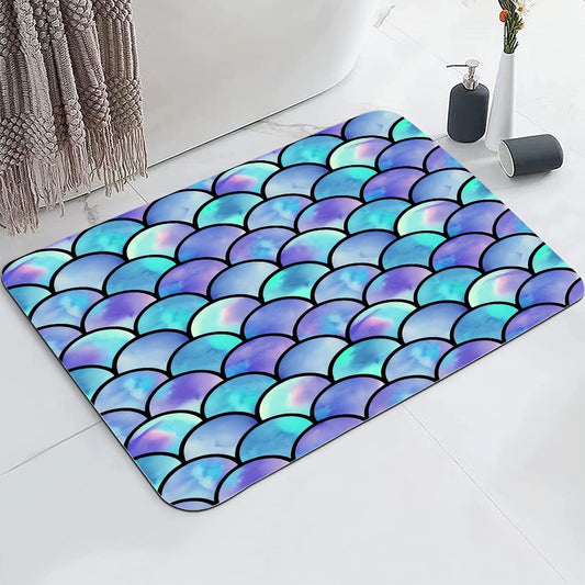 YISUMEI Watercolor Mermaid Scale Bathroom Mat, Non-Slip Super Absorption Bath Carpet with Rubber Backing, Fit Under Bathroom Doormat Floor Rugs for Shower Buthtub Sink, 16"x24"