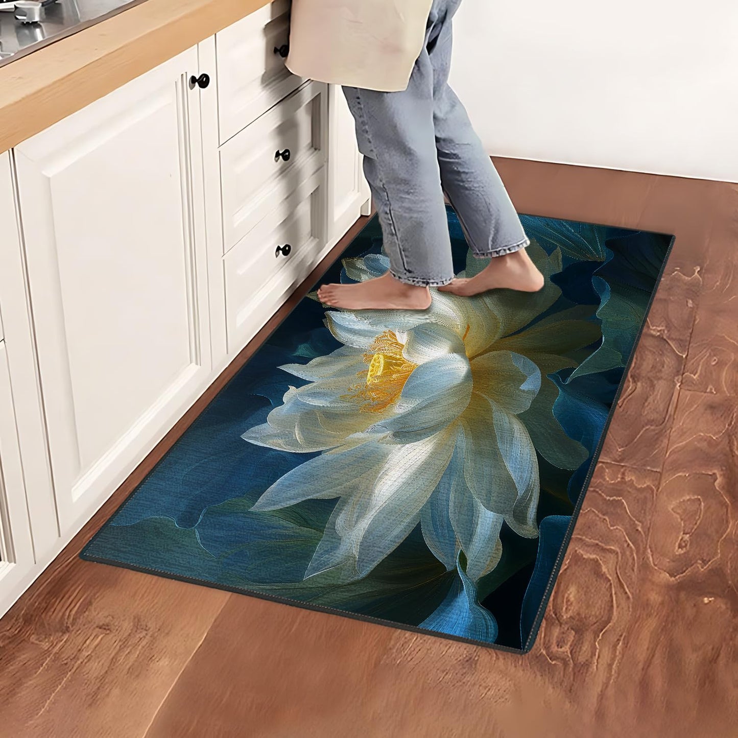 Flower Lotus Area Rug 2x3 ft Entry Rug Washable Boho Rugs Non Slip Low Pile Floral Door Mat Small Carpet for Bedroom, Bedside, Kids Room, Office, Dining Room
