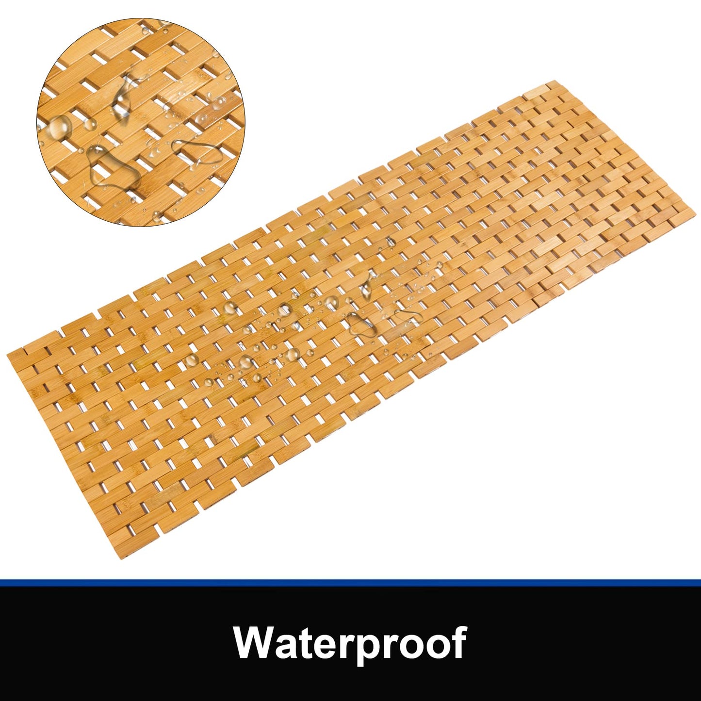 Fovlaurs Bambo Bath Mat Bathroom Runner Long Large Rugs Floor Wood Shower Bathtub Waterproof Non Slip Accessories 16x48 Inch Easy to Clean, Natural, 1 pc