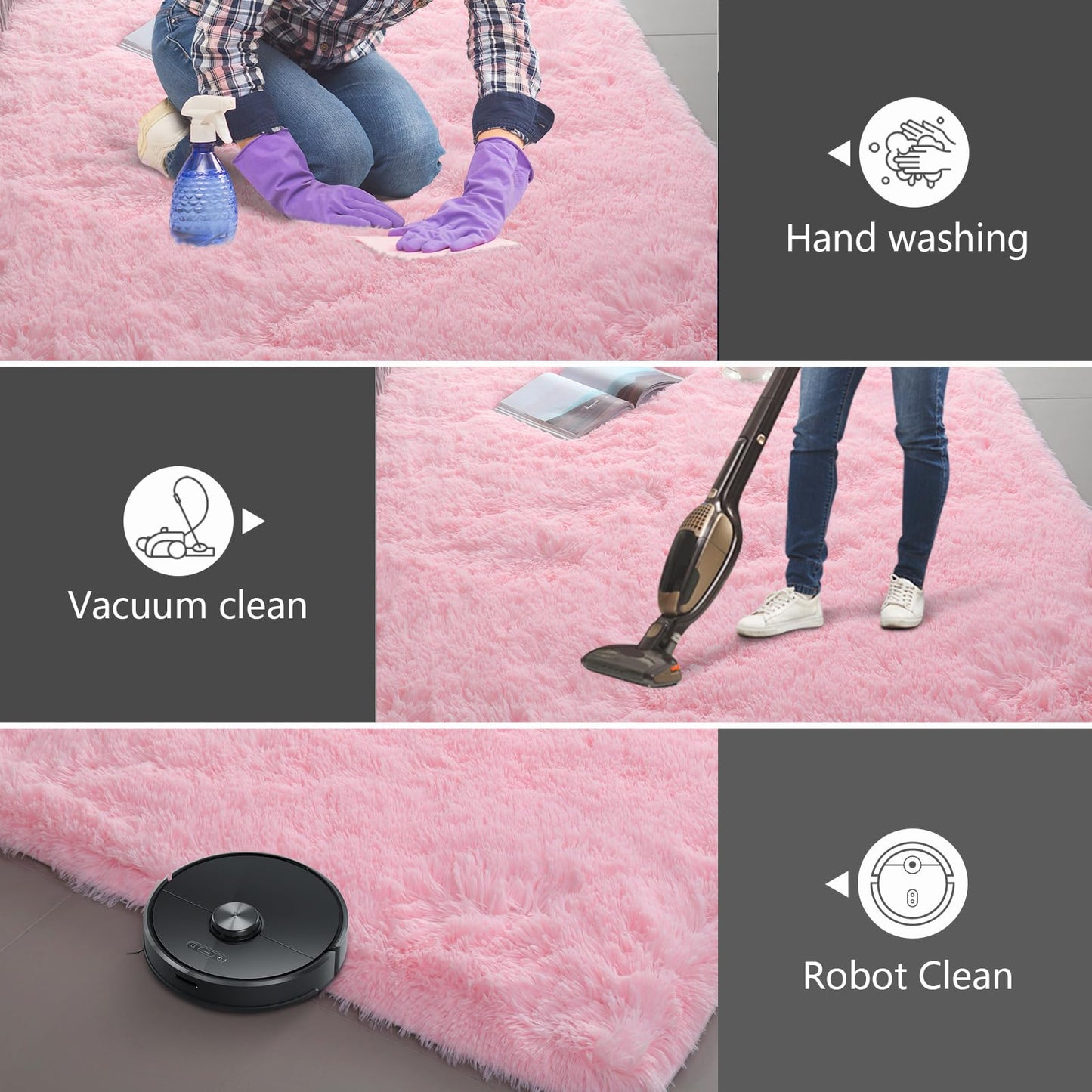 Shag Runner Rug for Bedroom Living Room 3x7 Upgrade Non-Slip Fluffy Soft Bedside Rugs,Pink Shaggy Carpet for Kids Girls Boys Dorm Nursery Home Decor Aesthetic