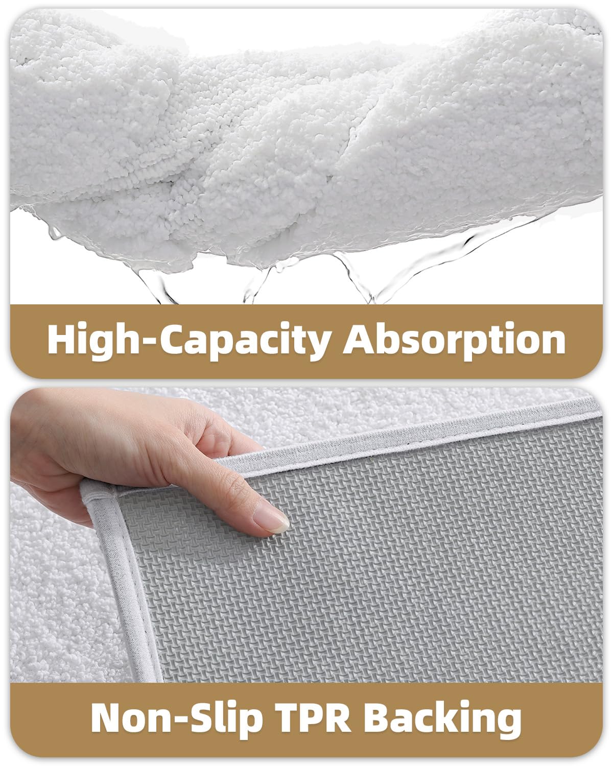 Color&Geometry White Bathroom Rugs Non Slip Washable, 17"x30" Absorbent Bath Mats, Soft Shower Mat Outside Shower Quick Dry Bathmat for Bathroom Sink Laundry Room