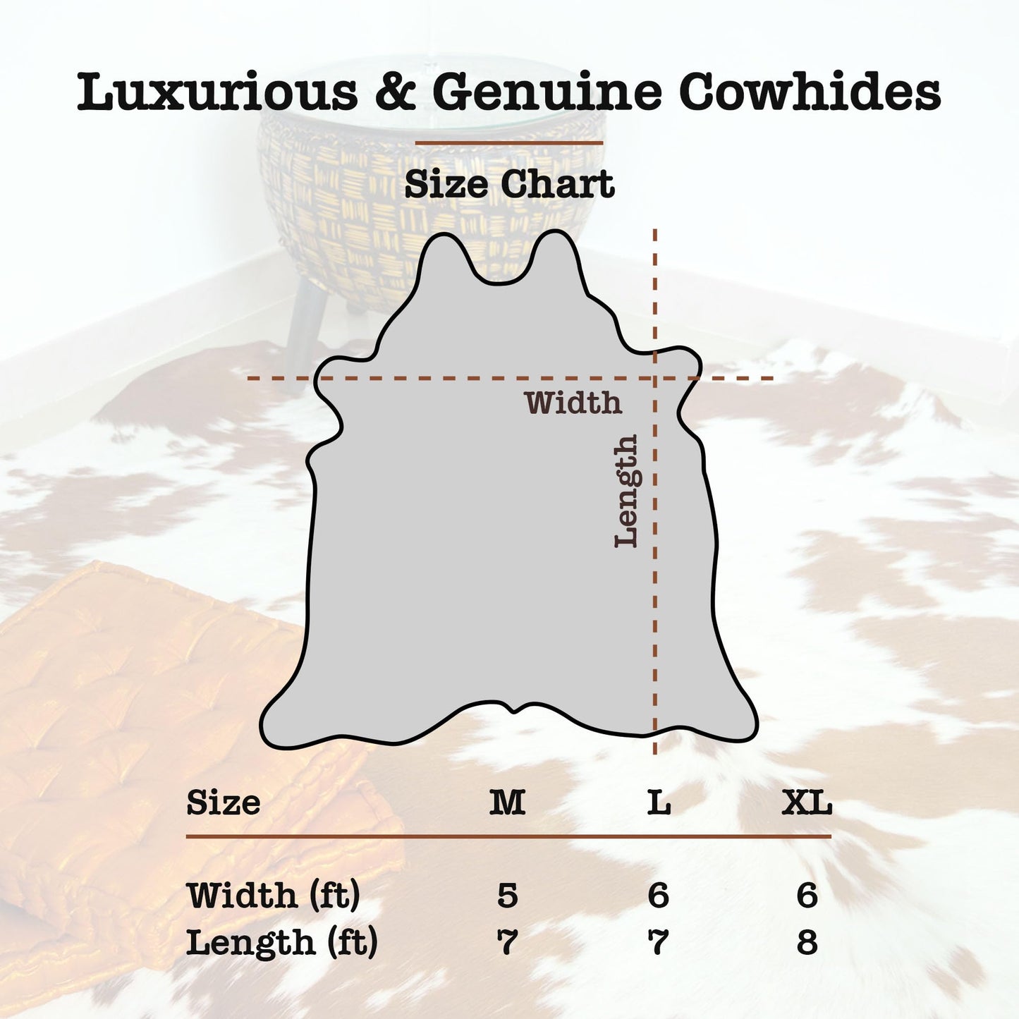 Appaloosa Cowhides Genuine Cowhide Rug - Natural Leather Hide Rugs for Living Room & Area Rug for Bedroom - Real Cowhides Rug for Rustic Home Decor - Chromatic Brown & White Cowhide Rugs, 6x6-7ft