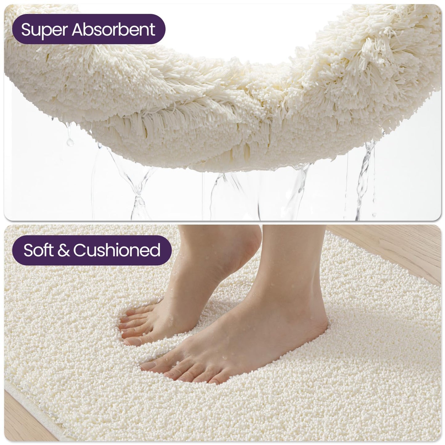 DEXI Bathroom Rugs Non Slip Washable 32x20, Ultra Soft and Water Absorbent Bath Mat, Thick Plush Fluffy Microfiber Bath Rug Carpet for Shower Floor, Tub, Sink, Ivory
