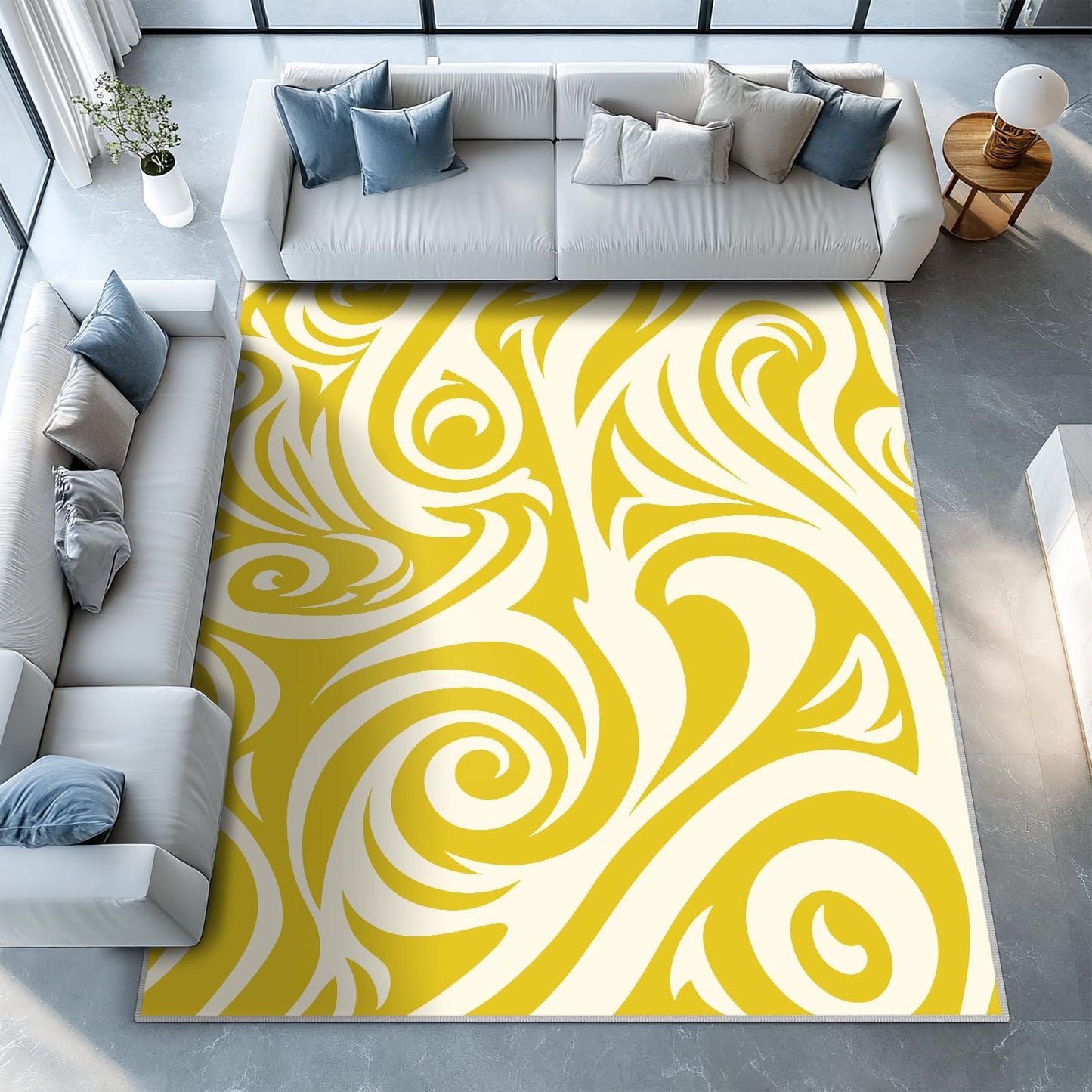 Gold Abstract Living Room Rug 6x9 Modern Area Rugs, Machine Washable Rug for Bedroom, Low Pile Soft Large Carpet for Dining Room Office Non Slip