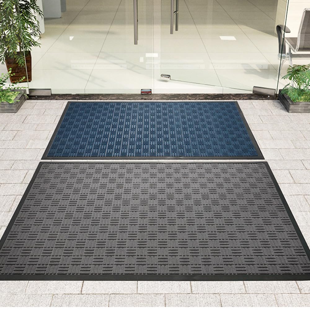 MATZEN Block Entrance Mats Indoor Outdoor, Front Door Mat Entryway Entrance Waterproof Outdoor Doormat, Heavy Duty Non Slip Durable Weatherproof Porch Deck Terrace Office Entrance Mat, 5x3, Grey