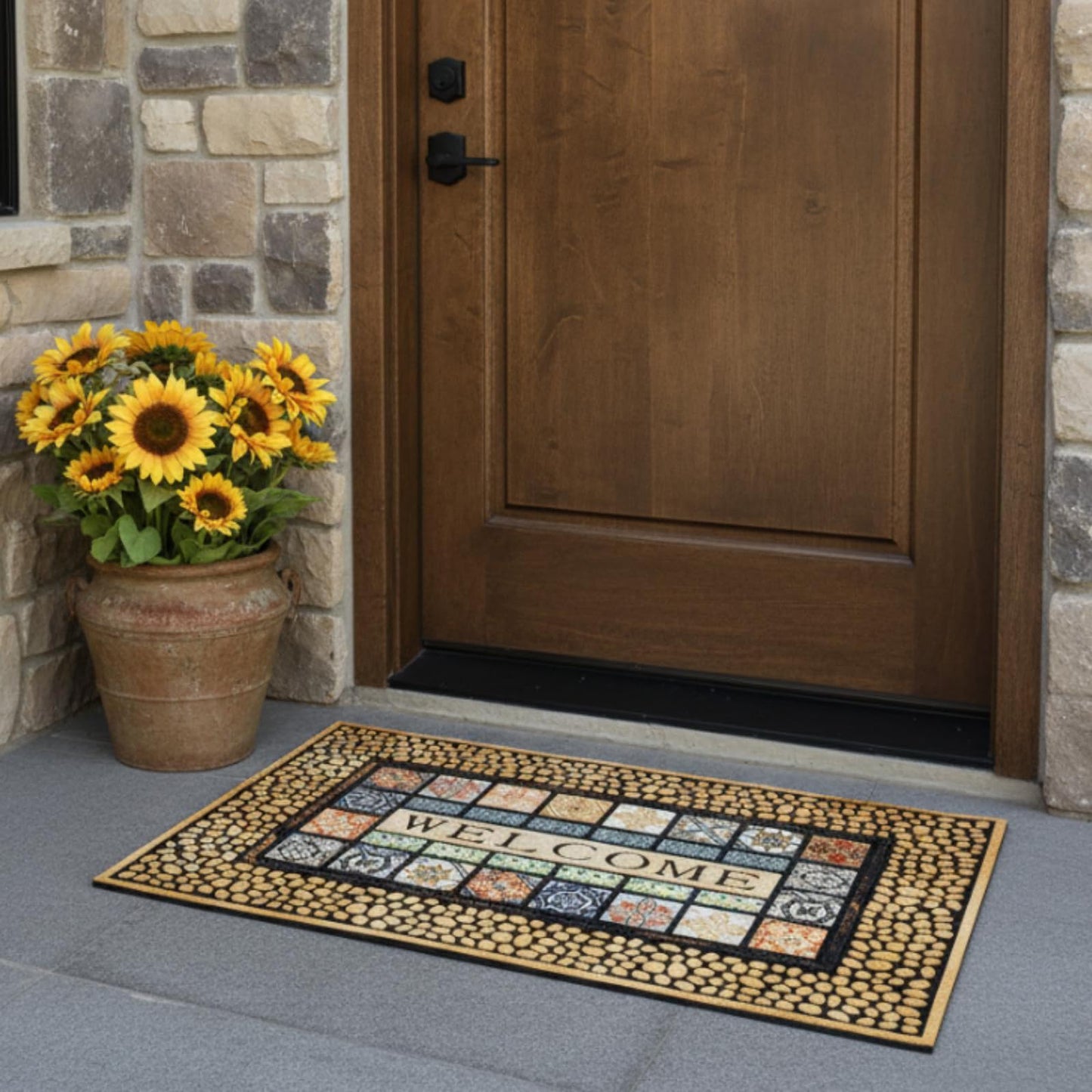 CHICHIC Welcome Door Mat 18 x 30 Inch Front Doormat Outdoors for Home Entrance Outdoors Mat for Outside Entry Way Doormat Entry Rugs, Heavy Duty Non Slip Rubber Back Low Profile, Ginger