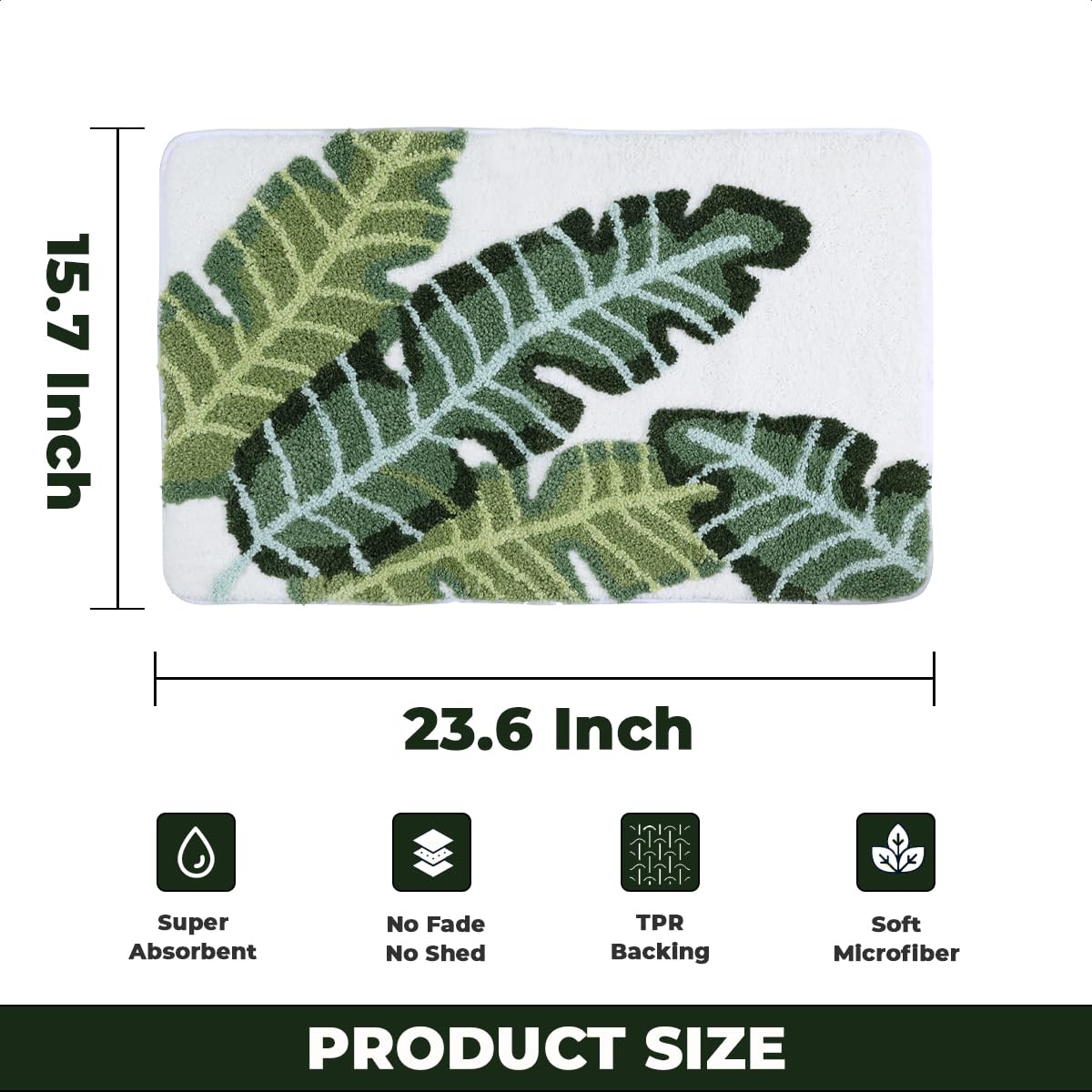 Loismood Palm Leaf Bathroom Mat Quick-Drying and Soft Microfiber Carpet Macine Wash Non Slip Rug for Bedroom, Sink and Shower (23"x16")