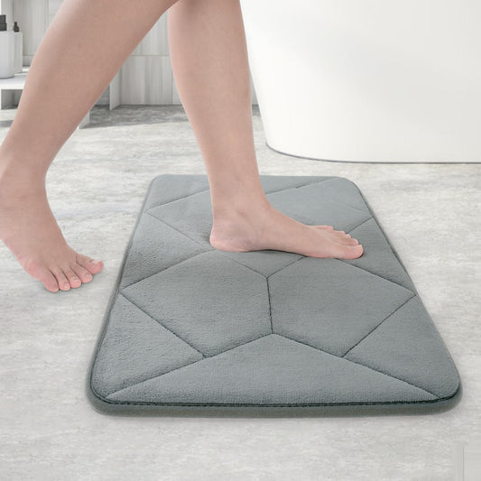 Cozary Memory Foam Bathroom Rugs, Super Soft Absorbent and Non-Slip Bath Mats for Shower Floor, Quick Dry Machine Washable Carpet Rug for Home Decor (36"×24",Grey)