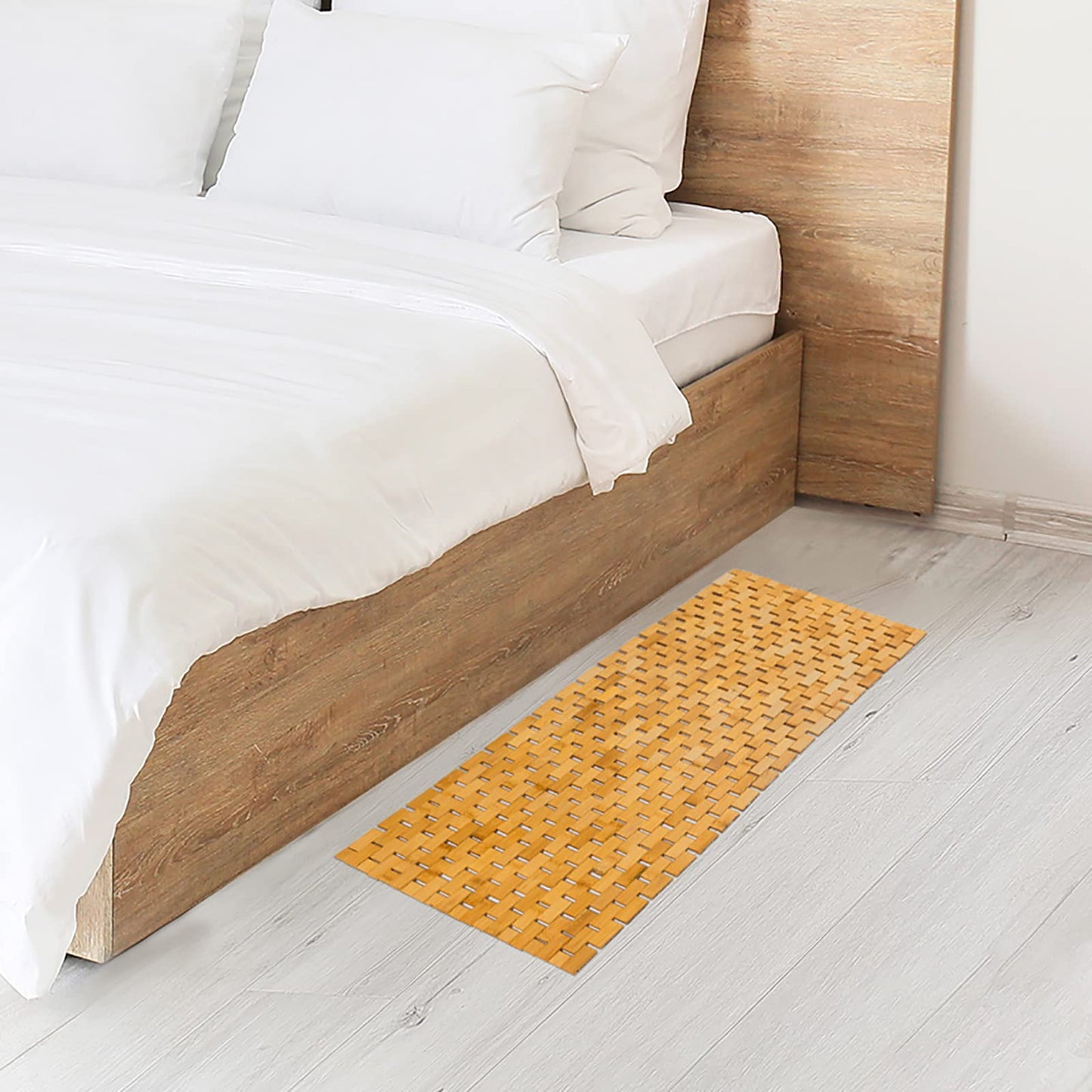 Fovlaurs Bambo Bath Mat Bathroom Runner Long Large Rugs Floor Wood Shower Bathtub Waterproof Non Slip Accessories 16x48 Inch Easy to Clean, Natural, 1 pc