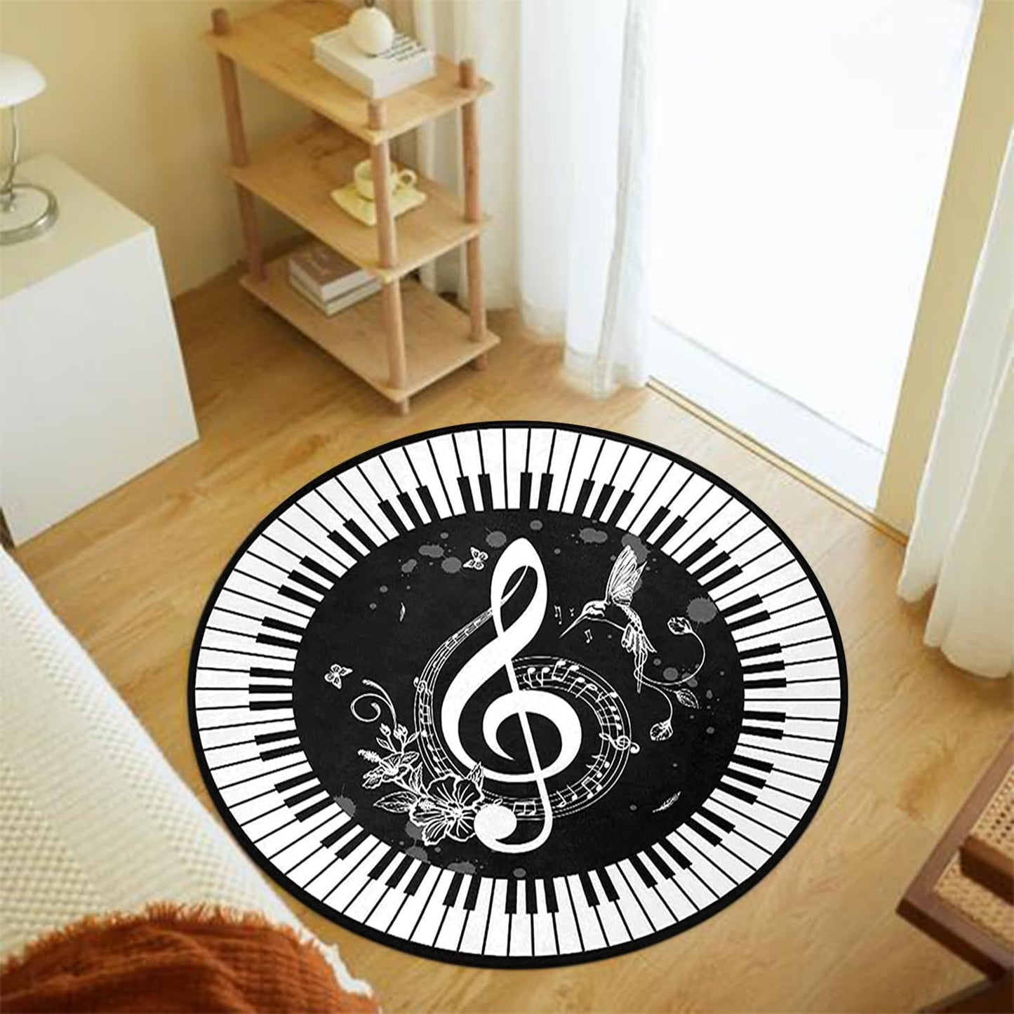 keepcute Music Round Area Rug Piano Notes Doormat Non-Slip Floor Mat Round Area Rug Carpet for Bedroom Living Room Study Playing Carpet, 3' Diameter