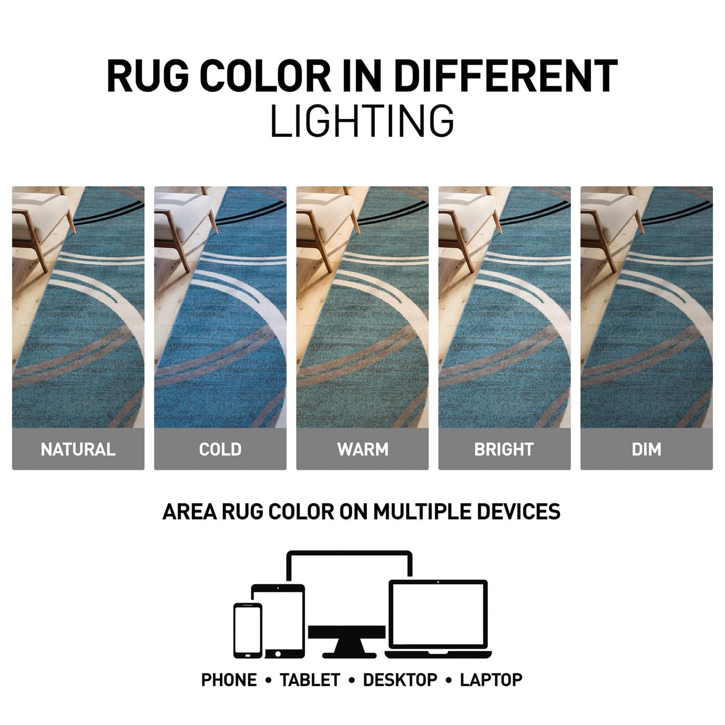 Rugshop Modern Wavy Circles Design Area Rug, Fade-Resistant Carpet for Living Room, Bedroom, or Dining Room, Blue, 5'3" x 7'3"