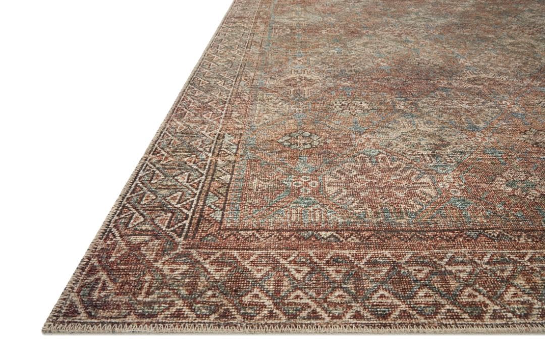 Loloi Amber Lewis Billie Collection, Aqua & Rust 2'-6" x 7'-6" Area Rug – Antique & Distressed Accent Rugs for Living Room, Bedroom, Entryway & Hallway, No Shed High Traffic Area Home Decor Rug