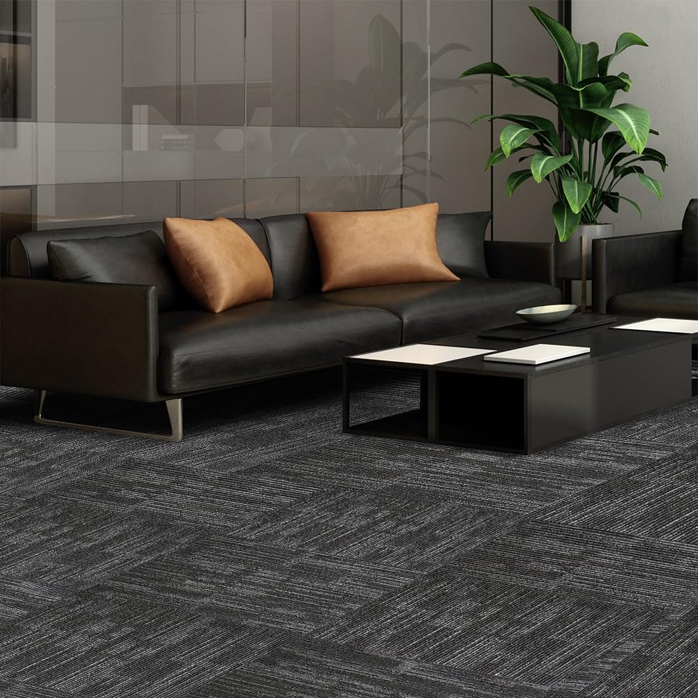 Petgrow Commercial Carpet Tiles, 24" x 24" Squares, 18 Tiles, 72 sq ft, Non-Slip Soft Floor Carpet for Office, Bedroom, Living Room,Easy DIY Installation with Flexlok Tabs (1 Box Sample,Gray)
