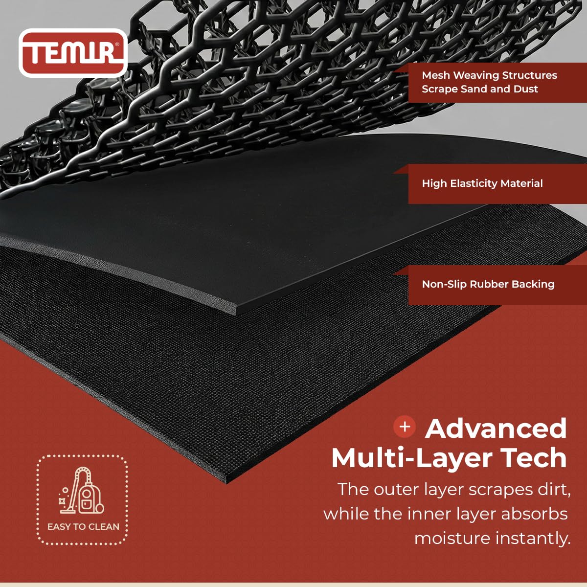 TEMIR Door Mat 30x17 Indoor Outdoor - Heavy Duty Mesh Entrance, Low-Profile Dirt Trapper & Shoe Scraper, Waterproof Non-Slip Rubber Backing, Entryway Floor Mat for Home, Patio, Garage, Black/White