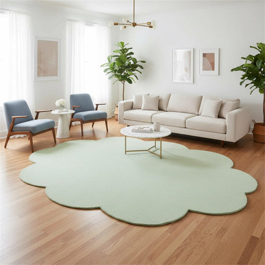 Oval Scalloped Cloud Shaped Area Rug 3x5 for Livingroom Bedroom Dining Room Modern Minimalist Solid Color Sage Green Indoor Rugs Nursery Dorm Non Slip Soft Large Carpet Washable Entrance Floor Mat