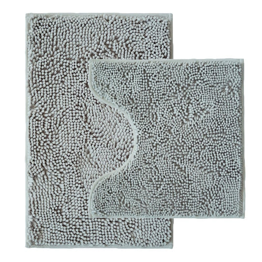 Bathroom Rugs Sets 2 Piece,Super Absorbent Chenille Bath Mats and U-Shaped Toilet Rug,Strong PVC Non Slip Backing,Microfiber Washable Dry Quickly Bath Mats for Bathroom(20"x32"+20"x20"U, Light Grey)