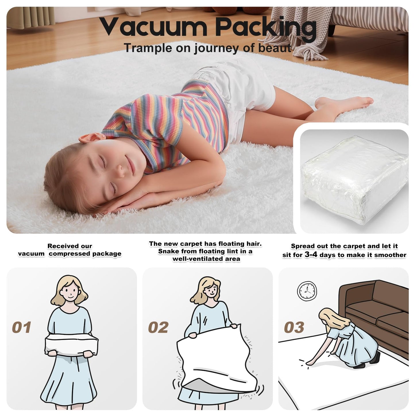 Mhyup 4x6 Cream White Rugs for Bedroom Living Room, Fluffy Small Area Rug Soft Shag Non-Slip Carpet for Kids Boys Girls and Nursery Room Indoor Dorm Home Decor (4ft x 6ft, Cream White)