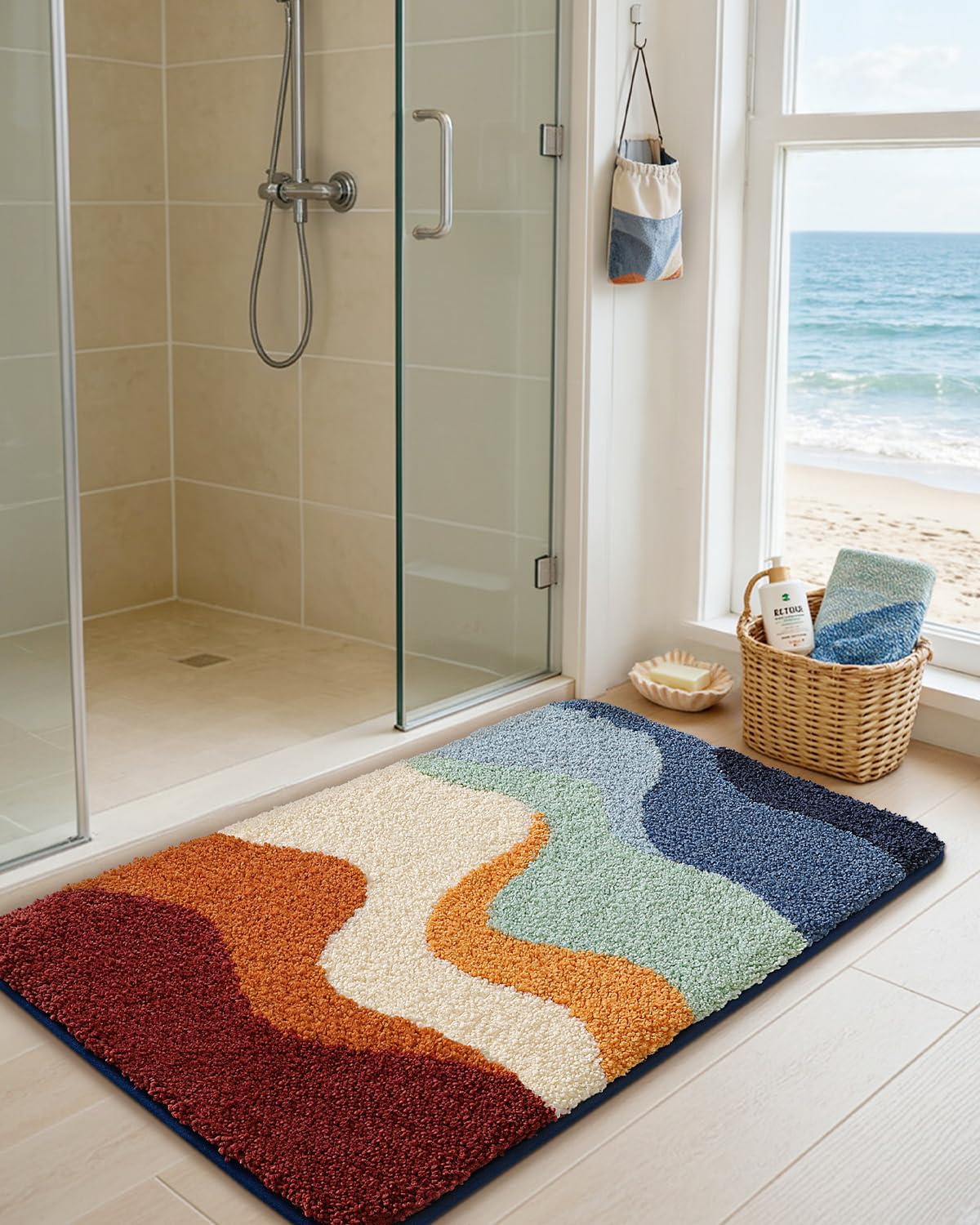 DEXI Bathroom Rug Washable, 24x36 Non Slip Bath Mat Absorbent, Soft Plush Microfiber Bathmat Quick Dry for Shower Floor, Colorful