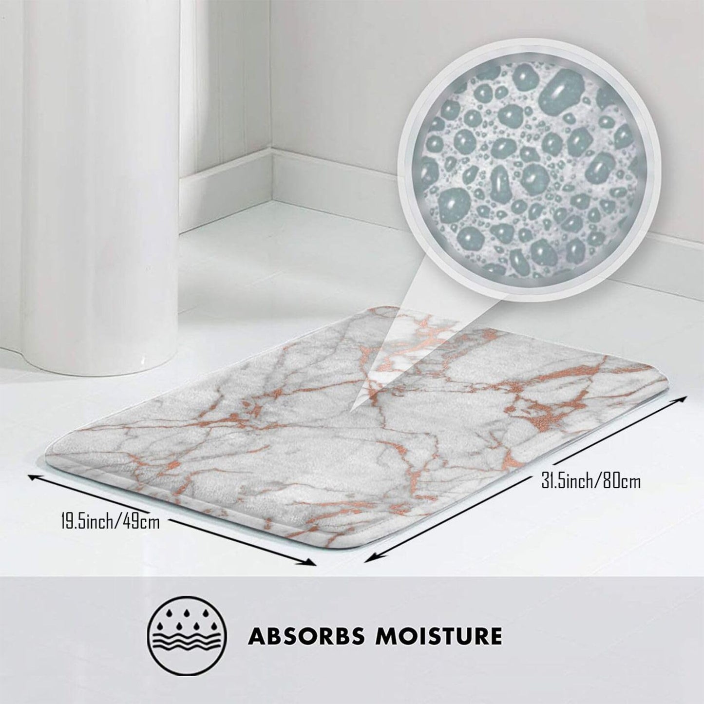 Vlolentlla Marble Print Memory Foam Bath Mat Rug, Bathroom Floor Mat Non-Slip Washable Bathmat Doormat for Tub Shower Mat Room Entryway Home Décor, 20x31.5in