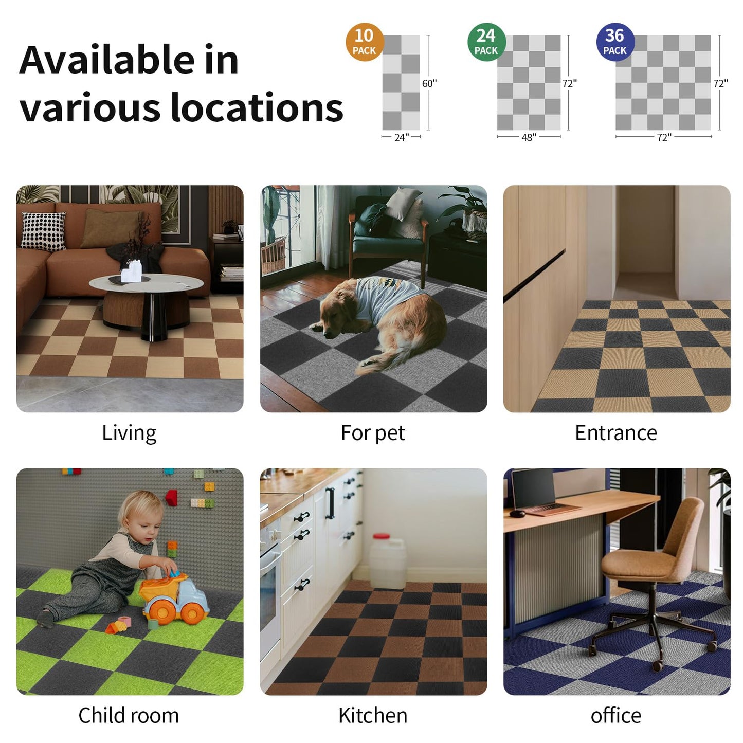 AKIVIDA Carpet Tiles Peel and Stick, 12”x 12” Non-Slip Self Adhesive Squares Carpet Floor Tile, 10Pcs DIY Reusable Waterproof Carpet for Living Room Bedroom