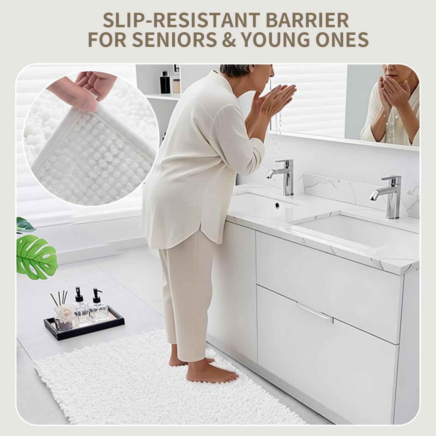 Ruggnovea White Toilet Rugs U Shaped Washable, 24x24 Contour Bath Rugs for Toilet, Luxury Ultra Soft Chenille U-Shaped Toilet Rug, Non Slip Absorbent Machine Washable Bathroom Mat for Toile