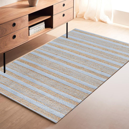 CottonCove Area Rug Farmhouse 3x5 Feet - Hand Woven Jute Cotton Rug Bohemian Rustic Vintage - Non Slip Floor Rug for Bedroom Living Room Kitchen Dorm Entryway Hallway - Area Rug Natural Grey