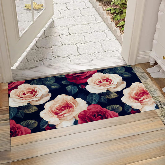 Zeleda Rose Indoor Door Mat, Non-Woven Fabric Door Mat, Anti-Slip Backing Welcome Mat for Front Door, Indoor Entrance, Kitchen, Bedroom, Living Room - Durable Floor Mat for Home Decor & All Seasons