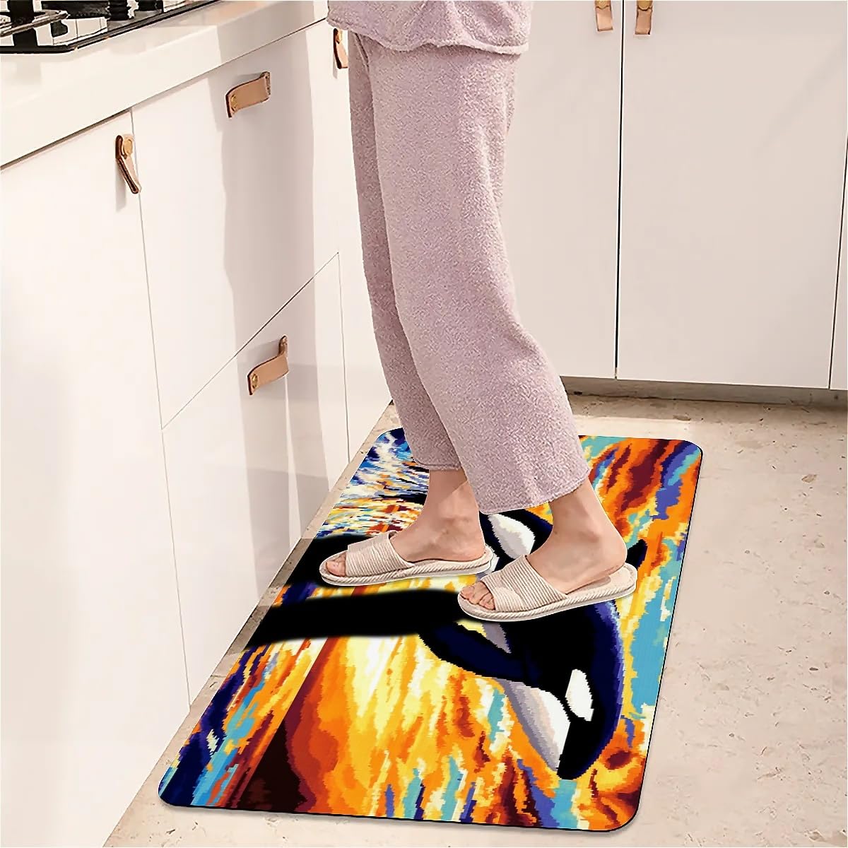ZHUZHISHAN Bath Mat Rug,Mosaic orca Whale Non Slip Quick Dry Super Absorbent Thin Bathroom Rugs Fit Under Door-Easy to Clean Bathroom Floor Mats-Shower Rug for Shower Sink Bathtub(16" x 24"in)