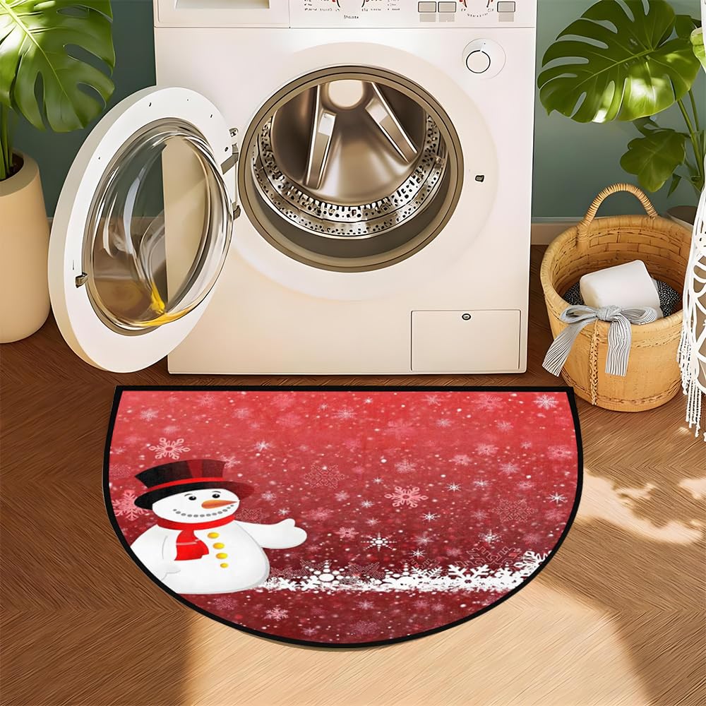 Christmas Door Mat for Outdoor Indoor Welcome Mat Snowman Red Half Round Doormat Christmas Entryway Rug 24" x 36" Holiday Door Mats for Home