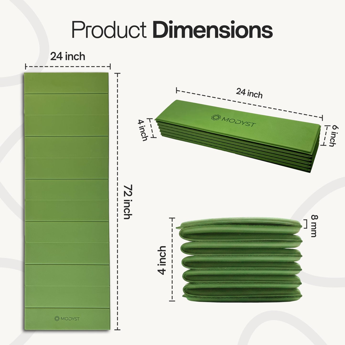 Folding Yoga Mat, TPE Folding Yoga Mat, Foldable Exercise Mat for Yoga, Pilates, Floor Workouts, Compact Design, Travel Friendly, Ideal for Home & Gym, Knee pad, Kneeling pad, No Roll Mat (Green)