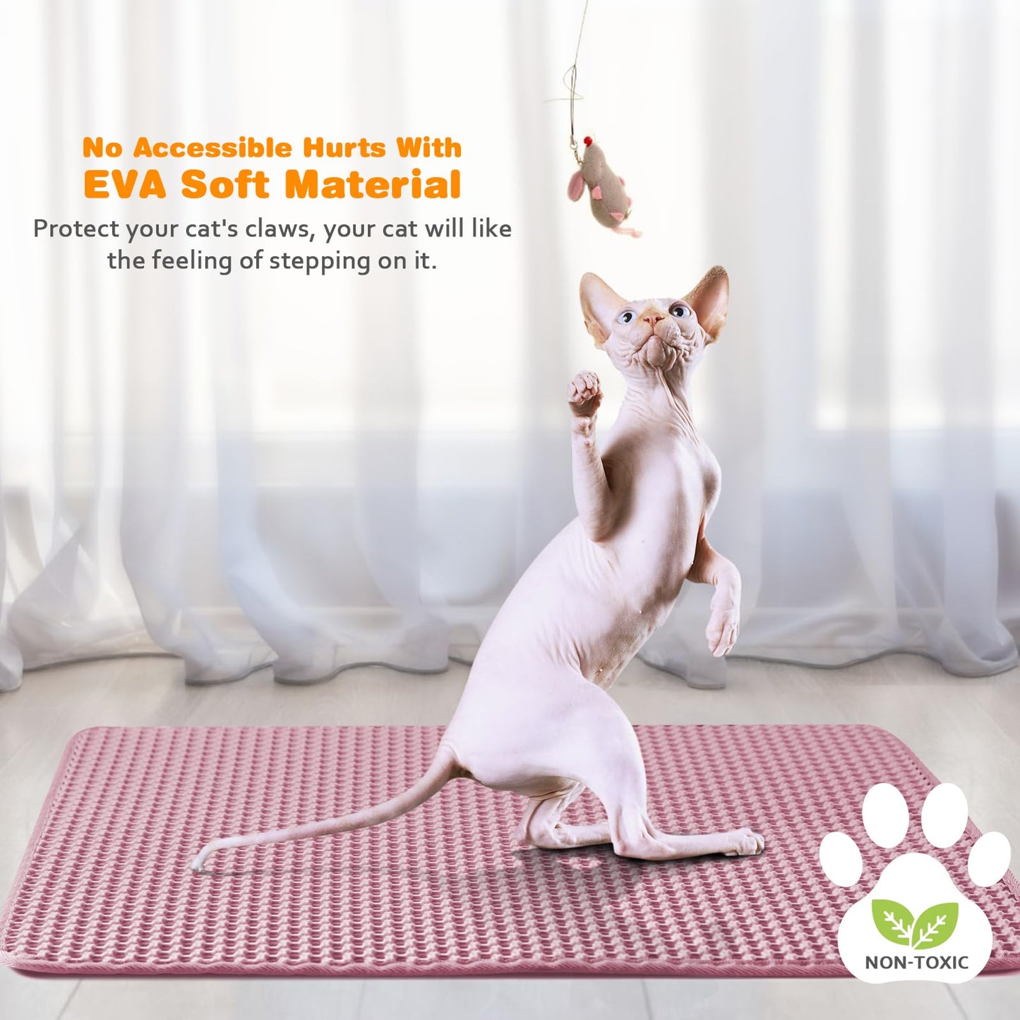 blissstorm Waterproof Cat Litter Mat, Double Layer EVA, Odor-Free Large Grid, Urine Proof, Easy Cleanup (Pink, 12 x 18)