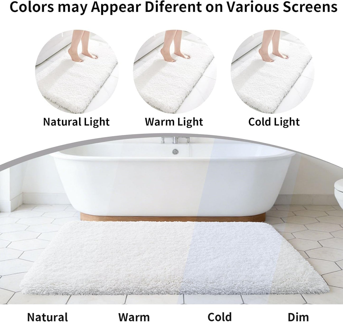 Disolla White Bathroom Rug 17x24 - Non-Slip Plush Small Bath Mat, Highly Absorbent & Ultra Soft Fluffy Floor Mat, Machine Washable for Shower and Tub