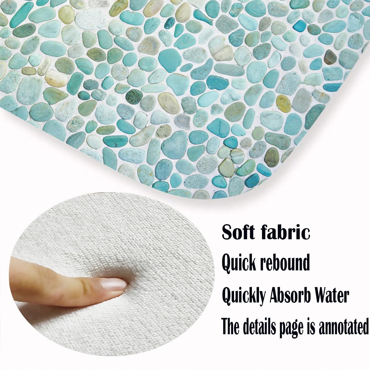 LYFANS Pebble Stone Memory Foam Bath Mat, Non-Slip Absorbent Flannel Bathroom Rug, Soft Quick Dry Shower Floor Mat for Tub, Kitchen, Bedroom (18"x47")
